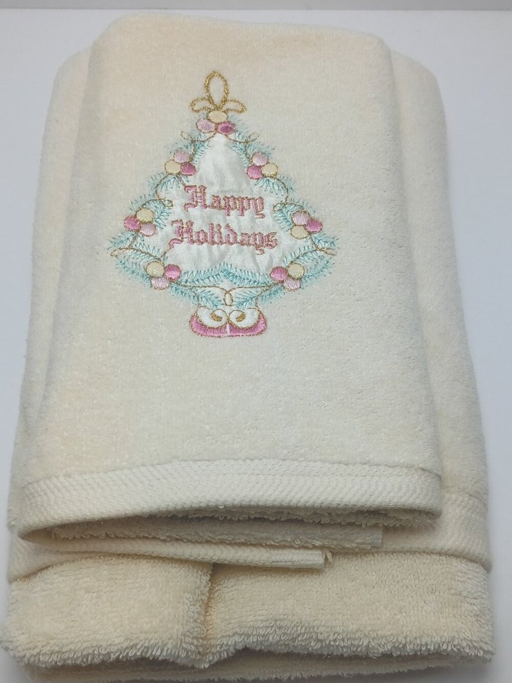 Royal Terry 1980s Christmas Happy Holidays Body and Hand Towel Set Cotton USA